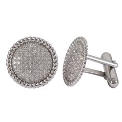 Sterling Silver Cufflinks With White CZ Pave 19Mm