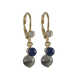 Labradorite(Grey) 6Mm And Lapis 4Mm Semi Precious Balls Dangling, Gold Plated Surgical Steel Lever B