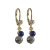 Image 1 : Labradorite(Grey) 6Mm And Lapis 4Mm Semi Precious Balls Dangling, Gold Plated Surgical Steel Lever B