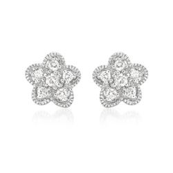 Prong-Set Diamond Flower Earrings In 14K White Gold | 405236