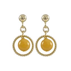 Honey 6Mm Semi Precious Ball In 10Mm Braided Ring, On Gold Filled Ball Post Earrings, 0.75"