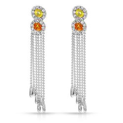 Round Orange/Yellow Sapphire W/ Diamond Drop Earrings In 14K White Gold | 338187