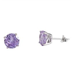 Lavender 8Mm Round CZ, Sterling Silver Post Earrings