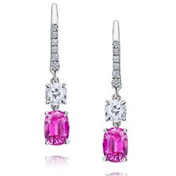 Cushion Cut Pink Sapphire And Diamond Drop Earrings