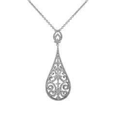 Sterling Silver Filigree Teardrop Pendant With AAA Czs