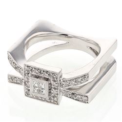 Princess Cut & Round W/ Split Shank Diamond Ring In 14K White Gold | 346486