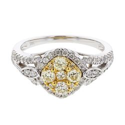 White & Yellow Diamond Cluster Ring In 14K Two Tone Gold | 438506