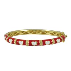 Red Enamel, White Hearts-Gold Plated Brass Bangle