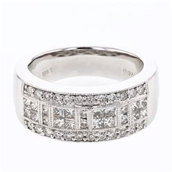 Wide Round & Princess Diamond Band In 18K White Gold | 294066