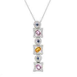 Multi-Colored Sapphire W/ Gems Slider W/ Chain In 14K White Gold | 269270