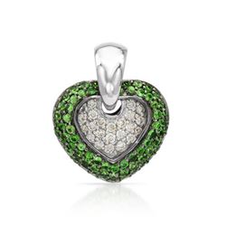 Heart W/ Tsavorite Diamond Slider W/ Chain In 14K White Gold | 156312