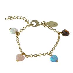 Assorted 6X6mm Opal Hearts Dangling Charm Bracelet