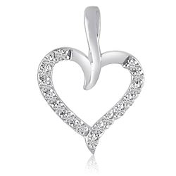 14K White Gold Diamond Heart Pendant With 18" Chain