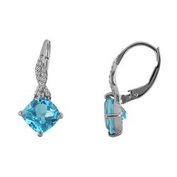 SS SWISS BLUE TOPAZ / DIAMOND LEVERBK EARRINGS (#10167SW)