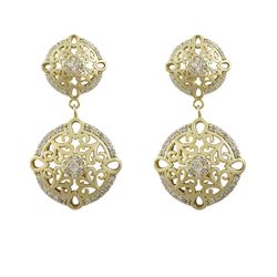 Sterling Silver Matte Gold Plated Medallion Filigree Circles Earrings With Czs
