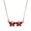 Image 1 : Red Enamel Double Butterly, Gold Tone Brass Necklace