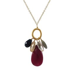 Garnet Combination Semi Precious Stones  On Gold Tone Brass Chain -16