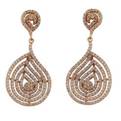 Rose Plated Sterling Silver Teardop Post Earrings With White CZ, 1.61"