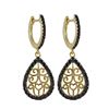 Image 1 : Gold And Black Over Sterling Silver Filigree Teardrop Lever Back Earrings With Black CZ Border, 34Mm