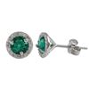 Image 1 : Emerald Green 5Mm Round CZ With White CZ Border, Rhodium Plated Sterling Silver 8Mm Round  Post Stud