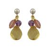 Image 1 : Citrine Combination Semi Precious Stones On Gold Plated Sterling Silver Post Earrings-0.87"