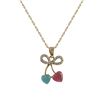 Image 1 : Multi Color Cat's Eye Stone With White Crystals, Bow Heart Design, Gold Plated Brass Pendant, 1.02