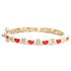Image 1 : White Enamel, Red Hearts-Gold Plated Brass Bangle