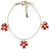 Image 1 : Three Red Enamel Hearts With White Dots-Gold Plated Brass Bracelet- 4" 1"