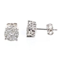 Genuine Round Diamond Cluster Earring In 14K White Gold| 438599