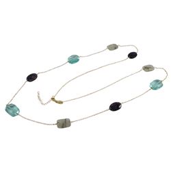 Amy And Aqua Combination Semi Precious Faceted Stones On Gold Plated Brass Chain, 36"