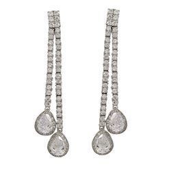 Sterling Silver Two Row With Teardrop CZ Post Earrings-60M Long