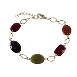 Garnet Combination Of Semi Precious Stones On Gold Tone Brass Bracelet- 6.5" 1"