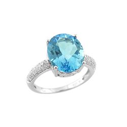 SS SWISS BLUE TOPAZ / DIAMOND RING - Size 7 (#9540SW)