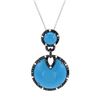 Image 1 : Round Turquoise W/ Diamonds Slider W/ Chain In 14K White Gold | 421098