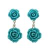 Image 1 : 6Mm And 8Mm Turquoise Rose Flower Dangling, Gold Plated Sterling Silver Post Earrings, 0.79