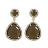 Image 1 : Smoky Quartz Semi Precious Stone, With CZ Border, On Gold Plated  Sterling Silver Post Earrings Dime