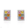 Image 1 : Multi-Colored Sapphire & Diamond Rectangle Earrings In 14K White Gold | 282089