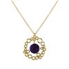 Image 1 : Amy 10Mm Round Semi Precious Stone In Gold Plated Brass Filigree Pendant, 1.08",  On Gold Plated Ste