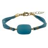 Image 1 : Blue Chalcedony Semi Precious Stone On Turquoise Suede Chain Bracelet, 7" 1"