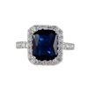 Image 1 : Sapphire Square CZ, Surrounded With White Czs, Sterling Silver Ring Size 9