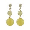 Image 1 : Yellow Jade 6Mm Round Ball And 10Mm Round Flat Semi Precious Stones Dangling, On Gold Plated Sterlin