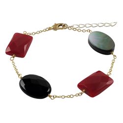 Black And Red Coral Combination Semi Precious Faceted Stones On Gold Plated Sterling Silver Chain Br