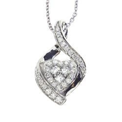 14K White Gold Bypass Diamond Heart Pendant With 18" Chain