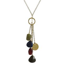 Labradorite (Grey) And Sodalite (Blue) Combination Semi Precious Stones Lariat Style On Gold Plated 