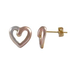 Tri Color Heart, Gold Tone Brass Post Earring