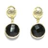 Gold Plated Brass Earrings With Round Black CZ -925 Post