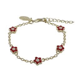 Red Enamel Flowers On Gold Tone Brass Bracelet 5