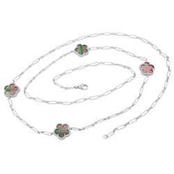 SILVER WHITE FLOWER MOTHER-OF-PEARL NECKLACE - Size 36 (#828MOP-WHT)