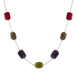 Garnet And Amy Combination Semi Precious Faceted Stones On Gold Plated Brass Chain, 18" 2"