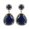 Image 1 : Lapis/Lazurite Semi Precious Stone, With CZ Border, On Gold Plated  Sterling Silver Post Earrings Di